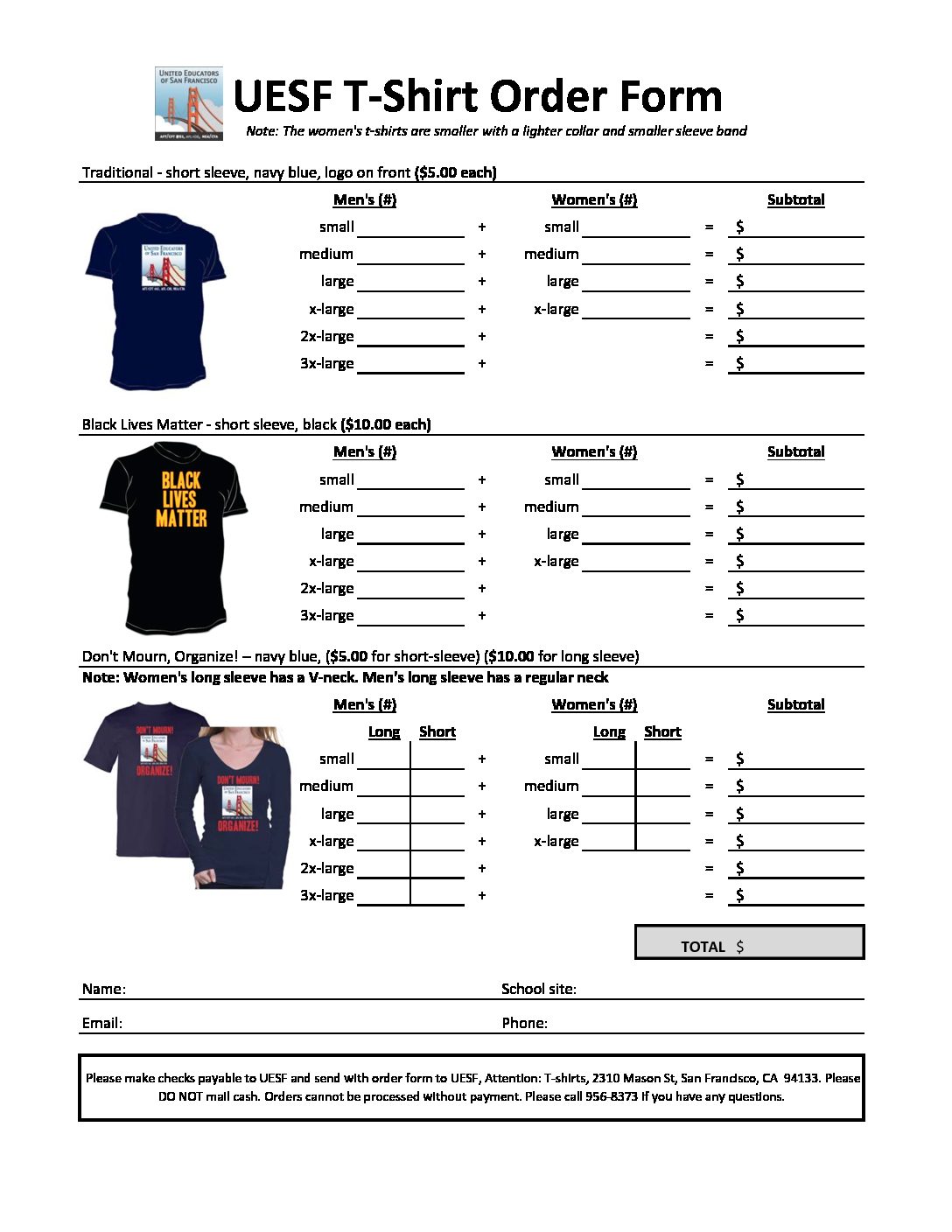 t shirt order form pdf